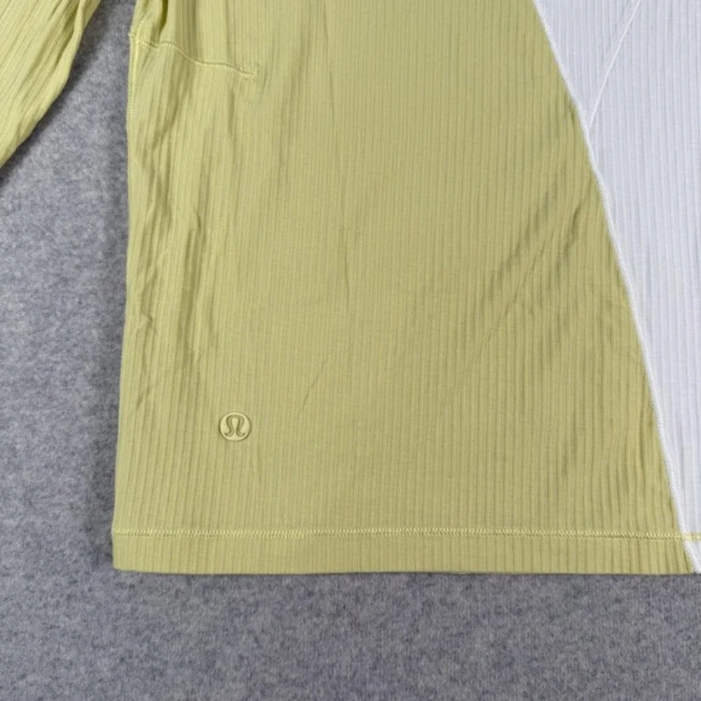 Lululemon Long Sleeve Shirt Womens 6 Yellow White Ribbed Knit‎ Colorblock Sporty